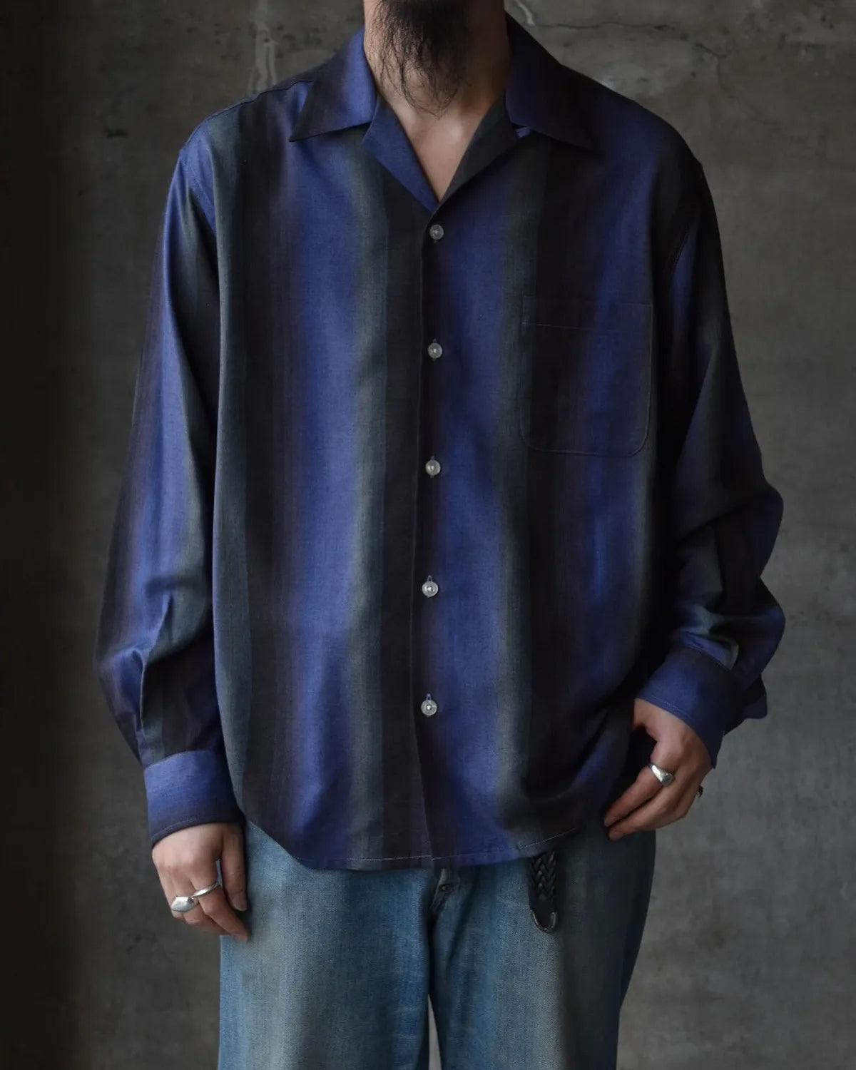WACKO MARIA  / OMBRE STRIPE OPEN COLLAR SHIRT L/S (25FW-WMS-OC07)