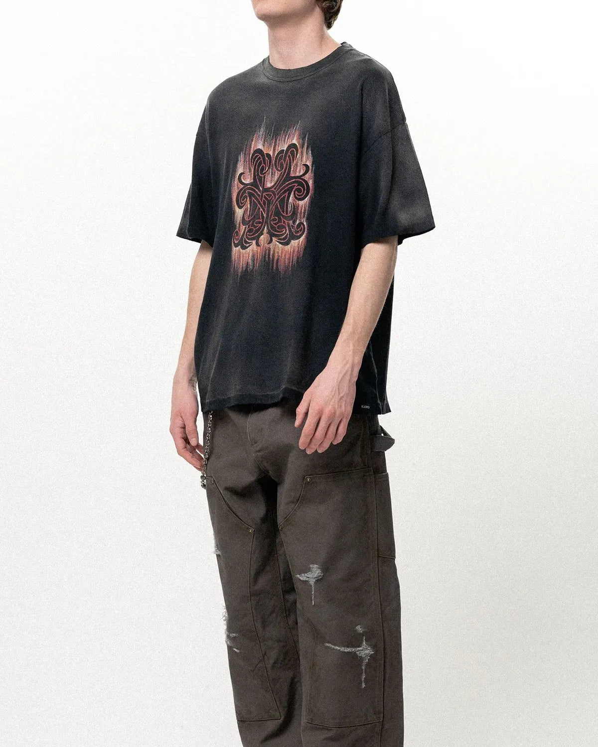 KAMIYA / "CRAYON FLAME" Distressed T-shirt (G16TS085)