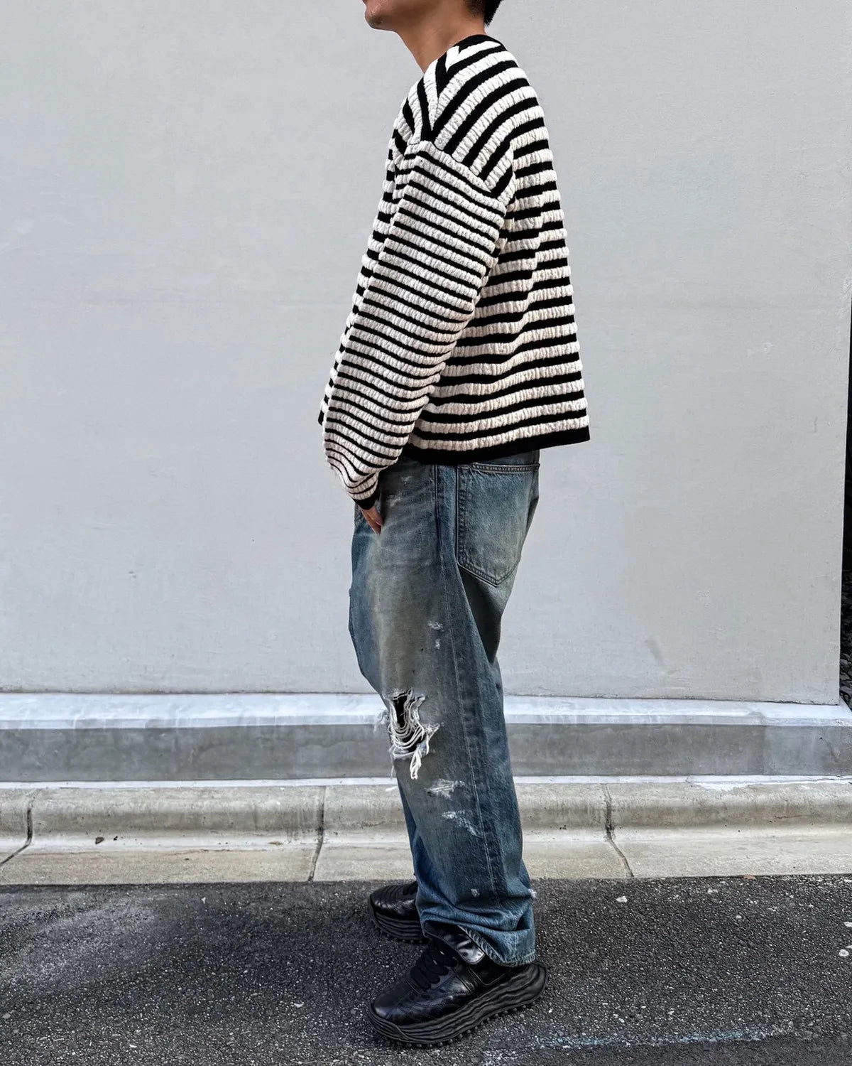 KAMIYA / Horizontal Multi Stripe Bouclé Knit (G17PO081)