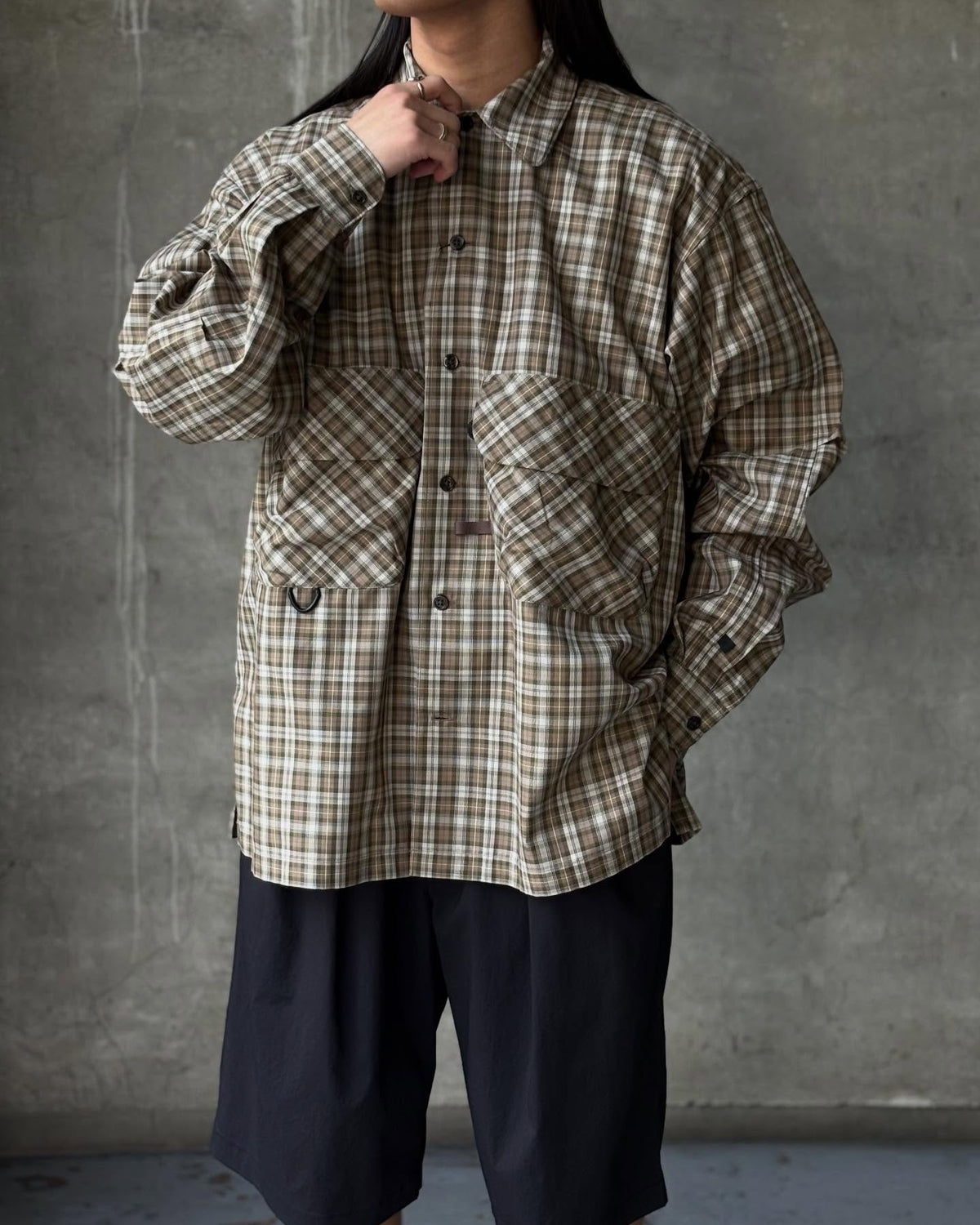DAIWA PIER39 / TECH SPORTS OPEN COLLAR SHIRT L/S GREN PLAID (BE-82026)