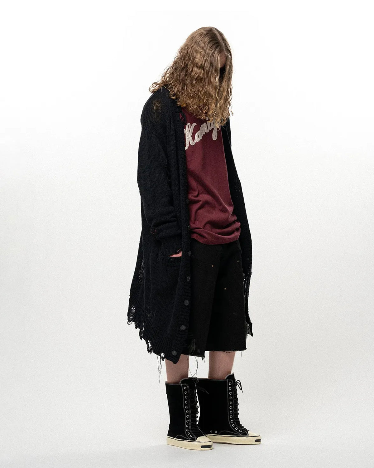 KAMIYA / Damaged Low Gauge Long Cardigan (G17CD077)