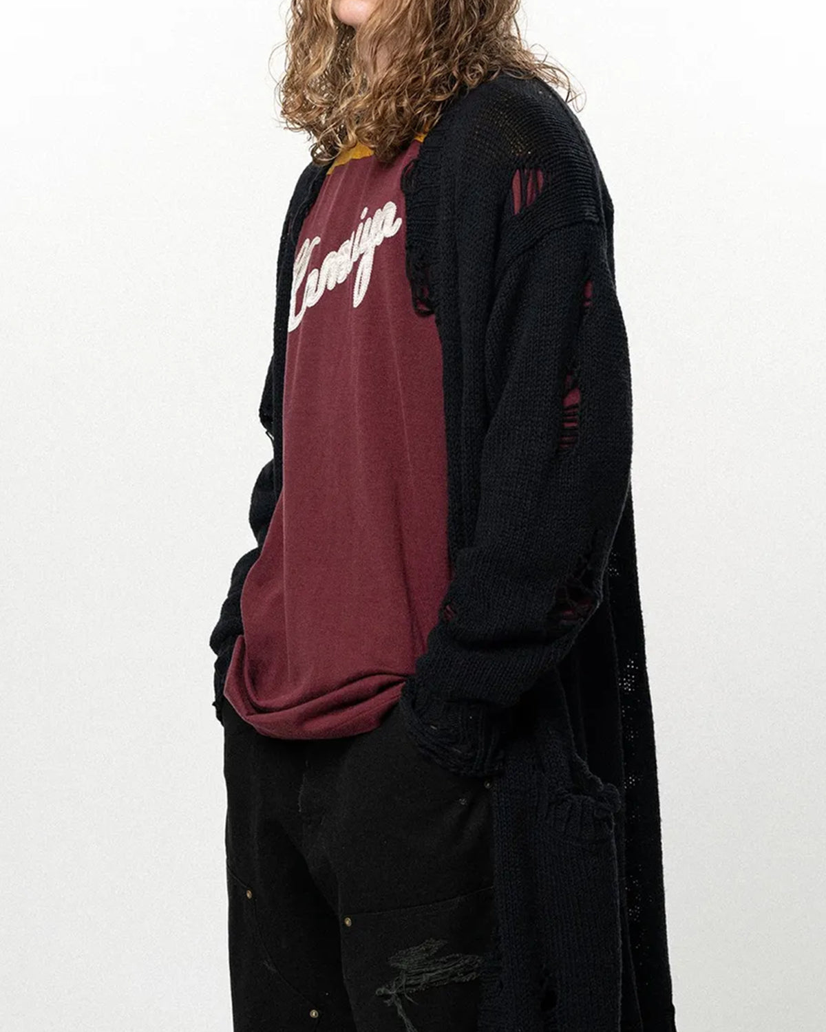 KAMIYA / Damaged Low Gauge Long Cardigan (G17CD077)