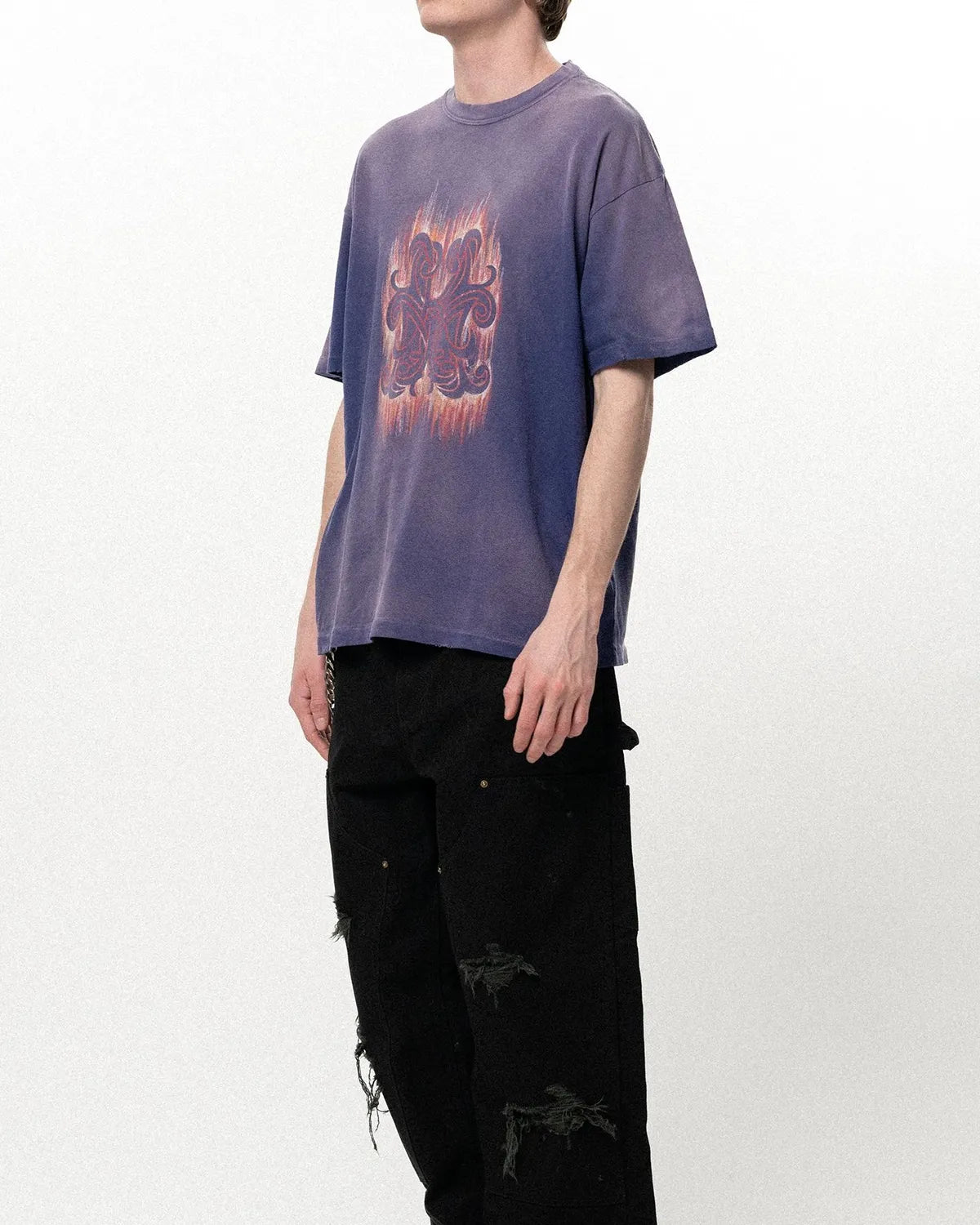 KAMIYA / "CRAYON FLAME" Distressed T-shirt (G16TS085)