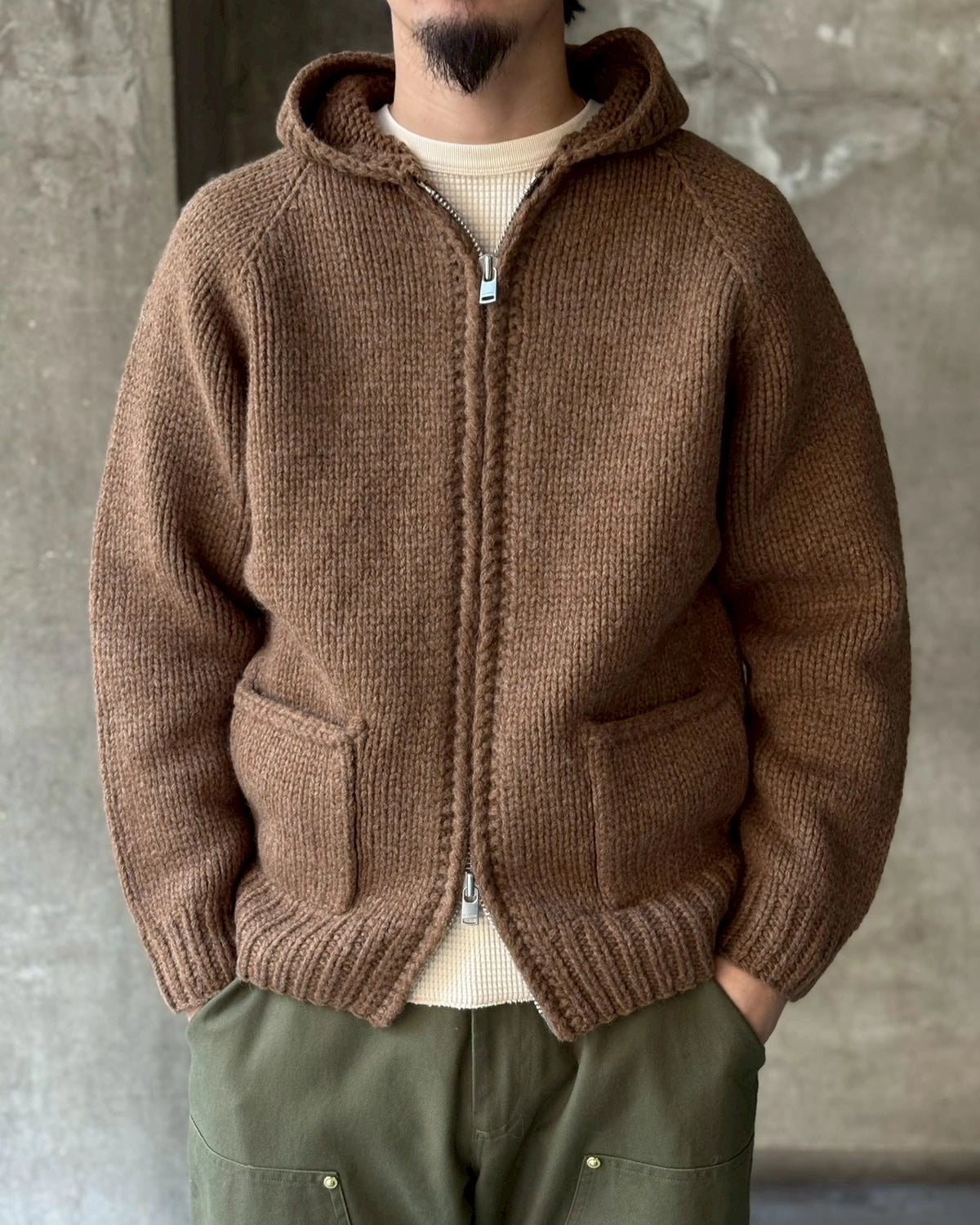 NONNATIVE / WANDERER HAND-KNIT HOODED SWEATER WOOL YARN (NN-K4706)