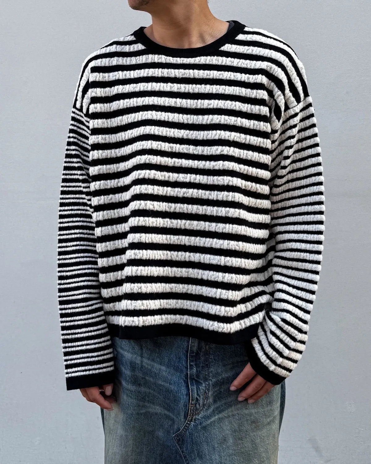 KAMIYA / Horizontal Multi Stripe Bouclé Knit (G17PO081)