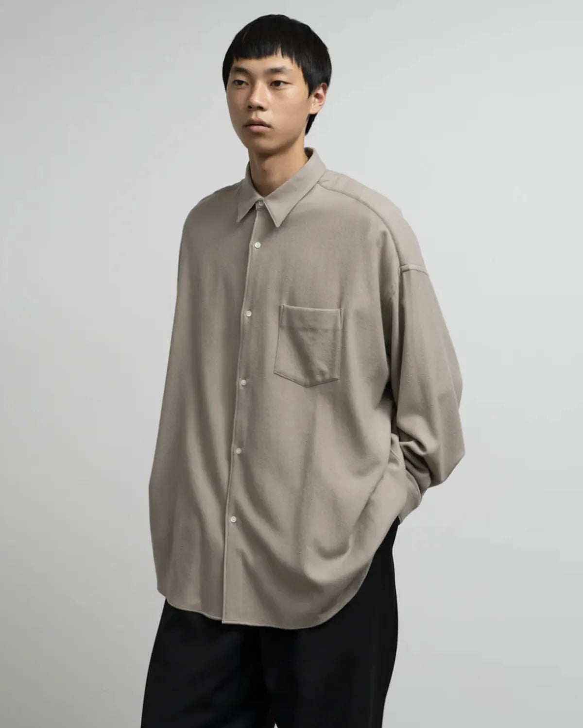 Graphpaper / Extra Fine Wool Viyella Oversized Regular Collar Shirt (GM253-50385)