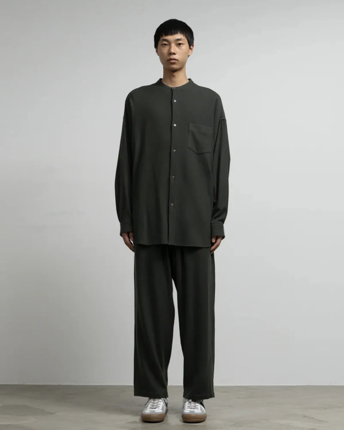 Graphpaper / Extra Fine Wool Viyella Oversized Band Collar Shirt (GM253-50386)