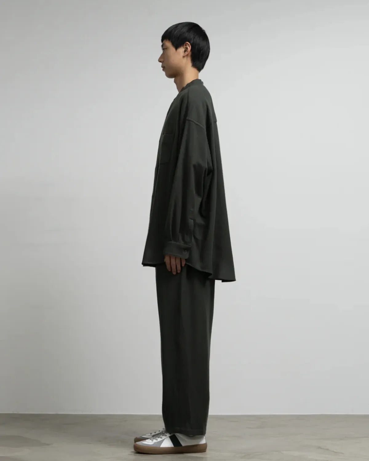 Graphpaper / Extra Fine Wool Viyella Oversized Band Collar Shirt (GM253-50386)