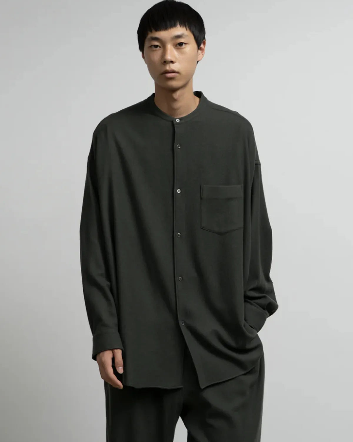 Graphpaper / Extra Fine Wool Viyella Oversized Band Collar Shirt (GM253-50386)