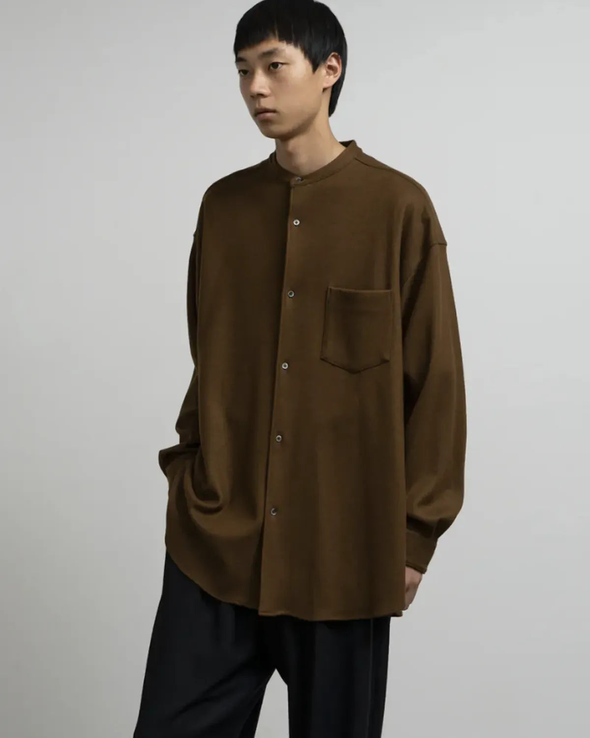 Graphpaper / Wool Smooth Flannel Oversized Band Collar Shirt (GU253-50222B)
