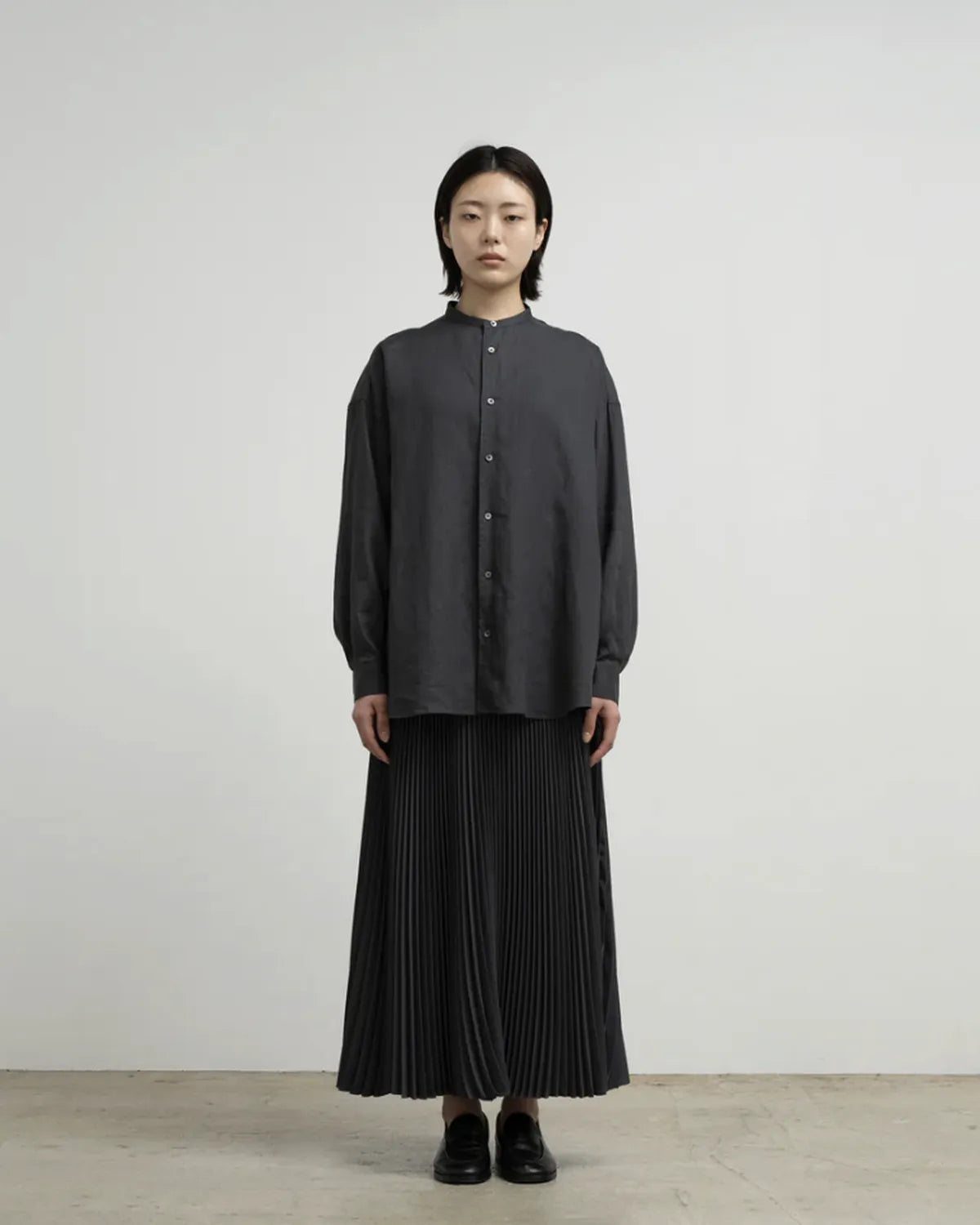 Graphpaper / Linen L/S Oversized Band Collar Shirt (GM262-50040B)