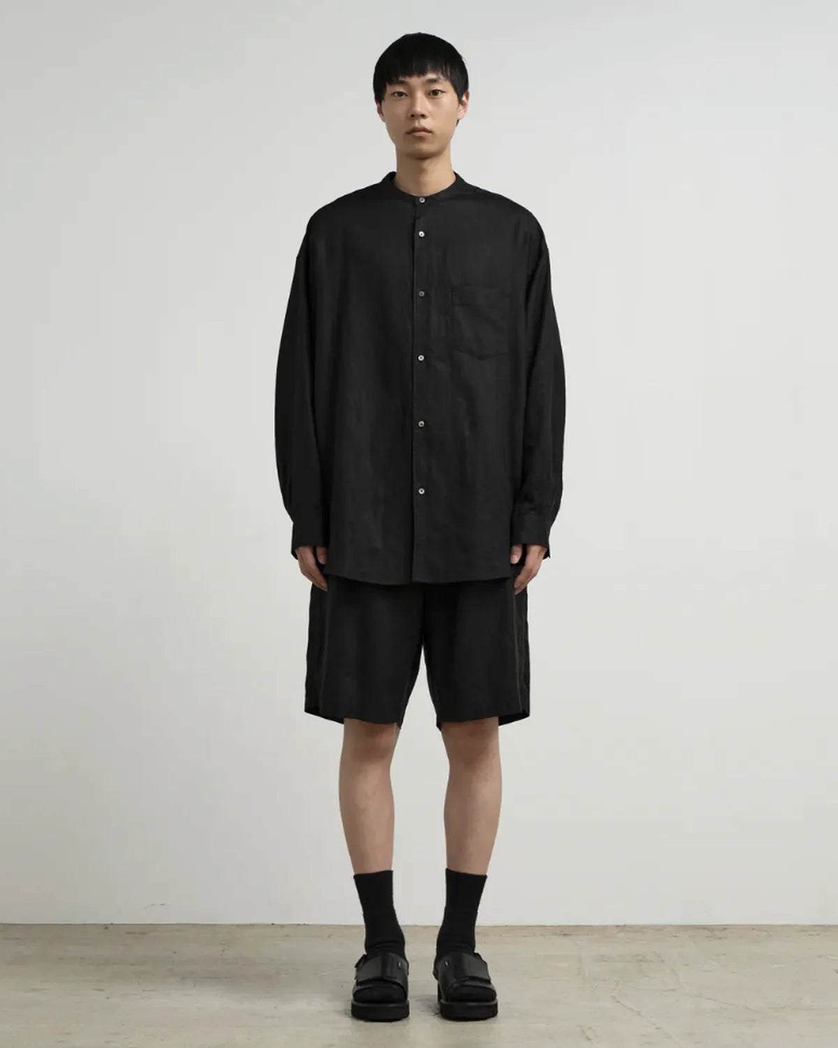 Graphpaper / Linen L/S Oversized Band Collar Shirt (GM262-50040B)