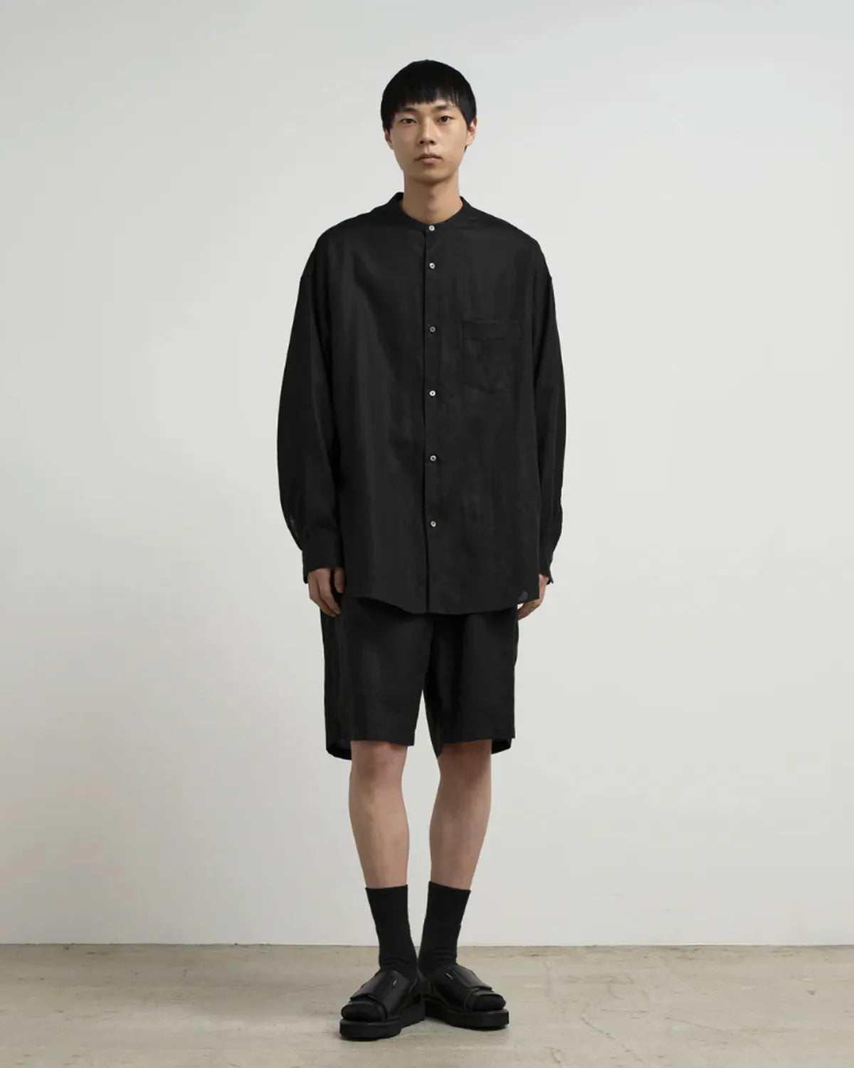 Graphpaper / Linen L/S Oversized Band Collar Shirt (GM262-50040B)