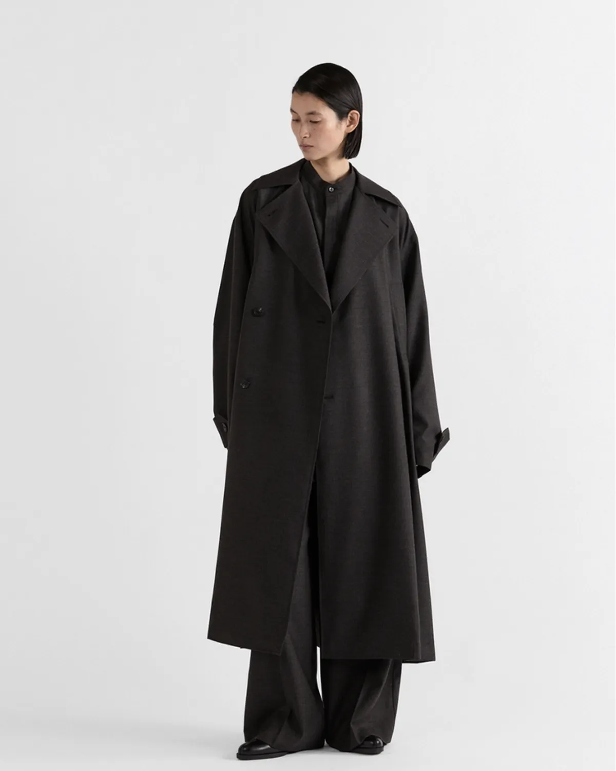 IHNN / Wool Low-Waisted Belted Trench Coat (ID26A-CT01)