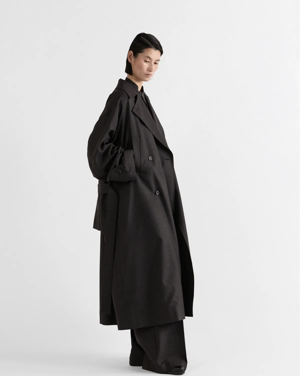 IHNN / Wool Low-Waisted Belted Trench Coat (ID26A-CT01)