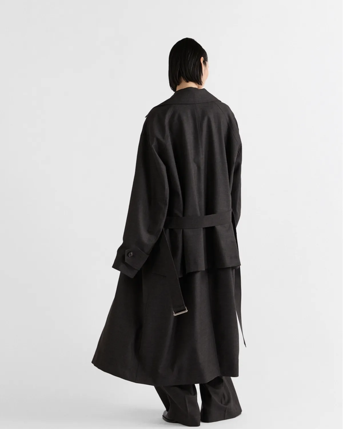 IHNN / Wool Low-Waisted Belted Trench Coat (ID26A-CT01)