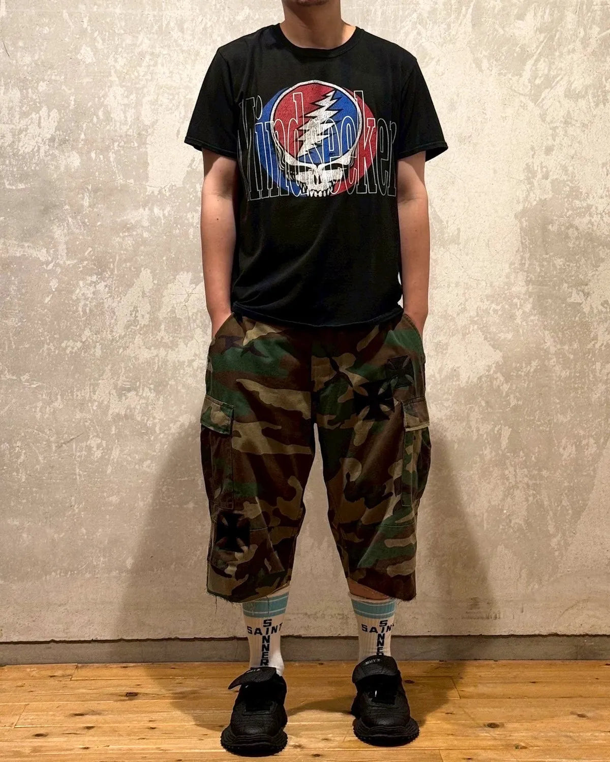 mindseeker / Vintage Remake Iron Cross Patch Camo Cargo Shorts (MSV-25-147)