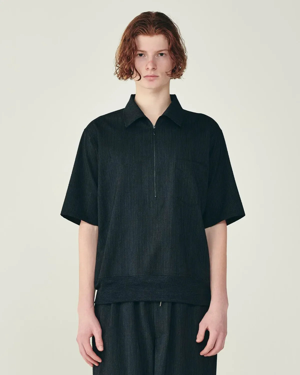 marka / Wool seersucker / Half Zip Shirt (M26B03SH01B)