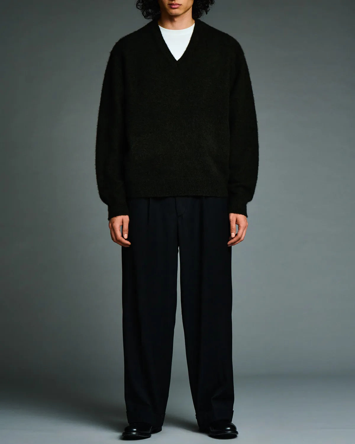 A.PRESSE / Brushed Cashmere Middle Gauge V Neck Sweater (26AAP-03-11)
