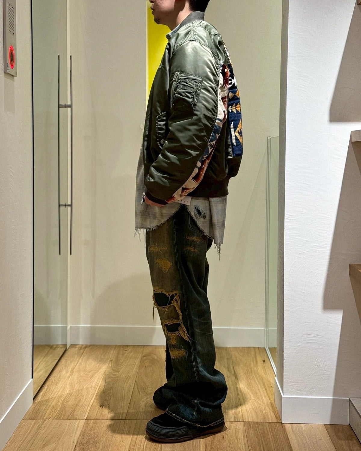 KAMIYA / BORO Bootcut Wide Denim Pants (G15PT053)