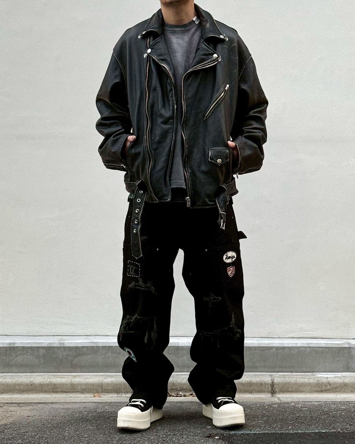 KAMIYA / Distressed Leather Biker Jacket (G16BL011)