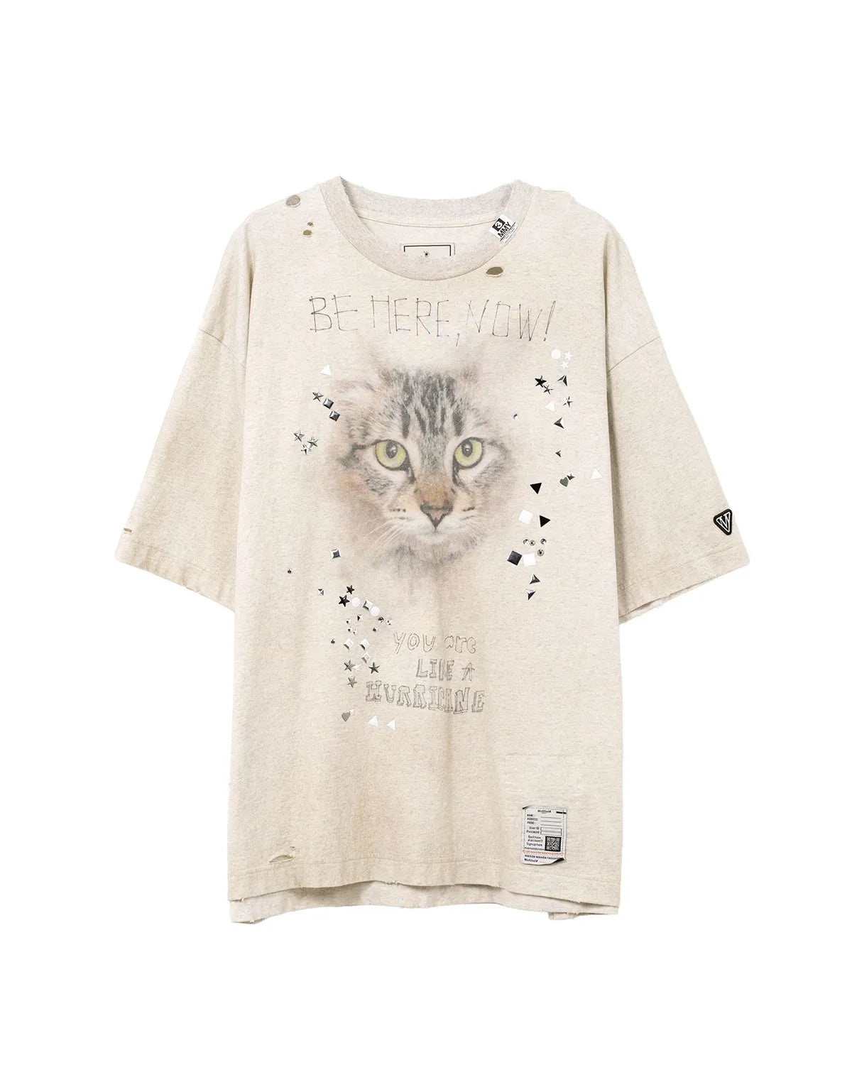 Maison MIHARA YASUHIRO / Cat Printed Embellished Distressed T-shirt (J15TS752)