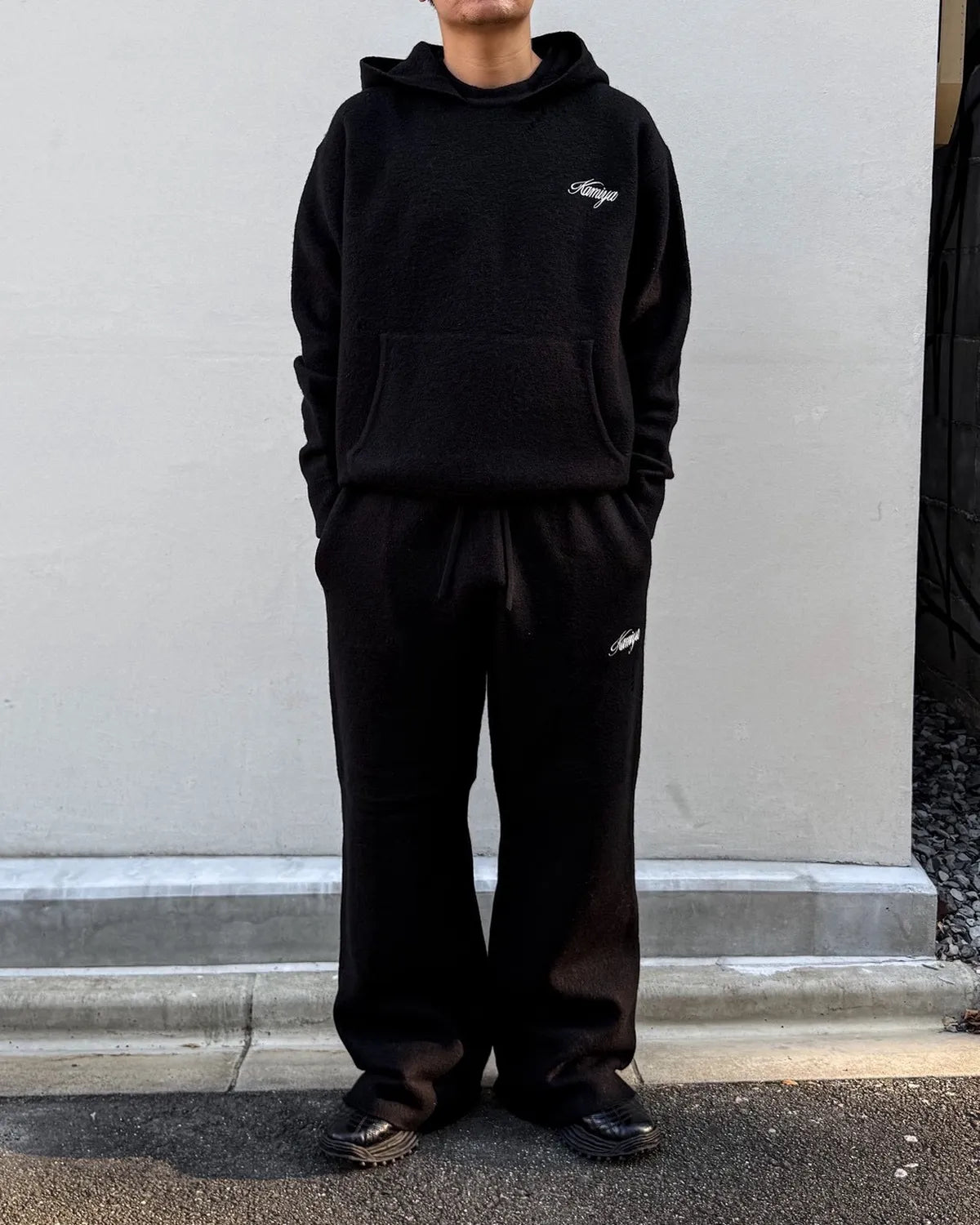KAMIYA / Embroidered Felted Wool Knit Hoodie (G17HD083)