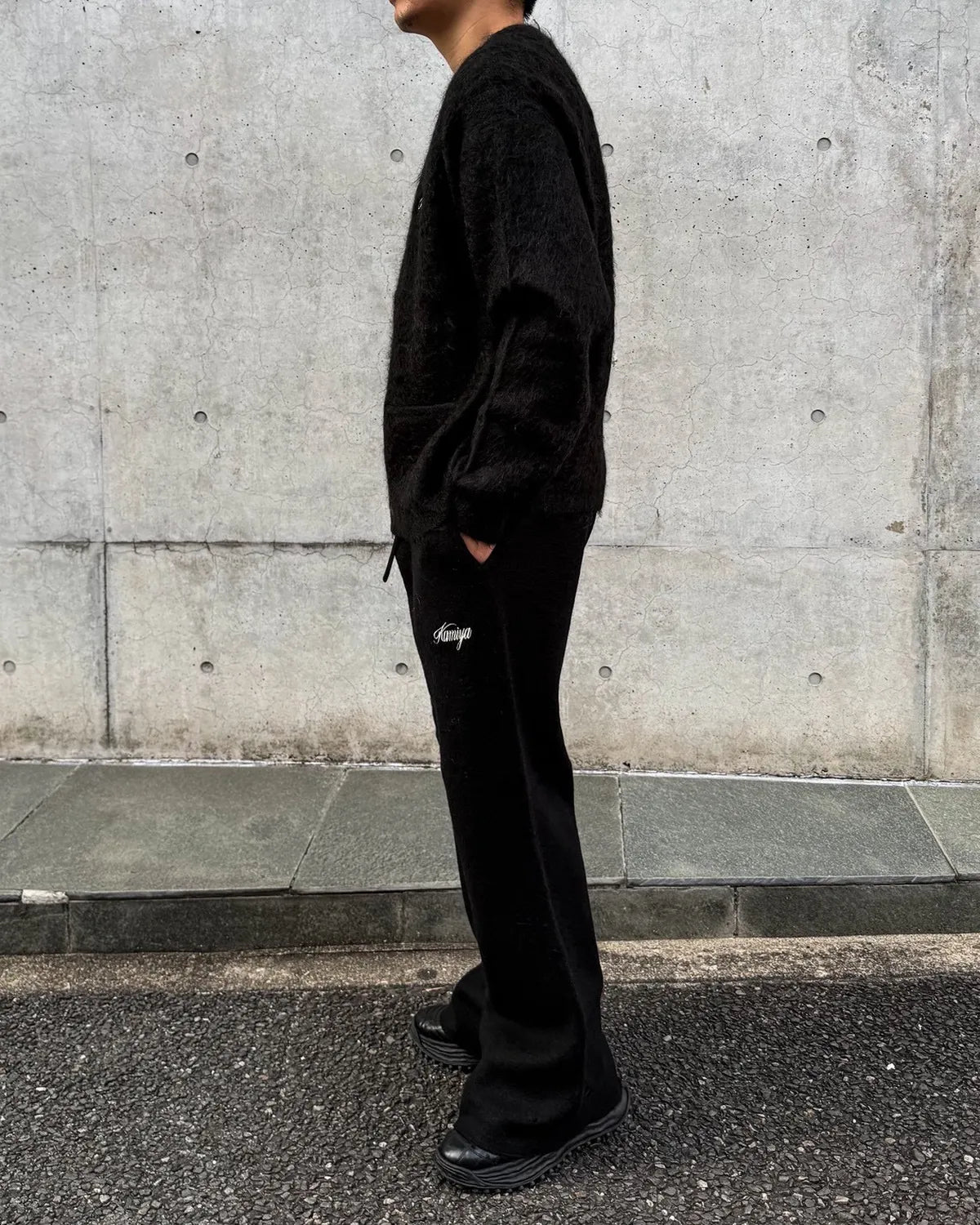 KAMIYA / Embroidered Felted Wool Knit Hoodie (G17HD083)