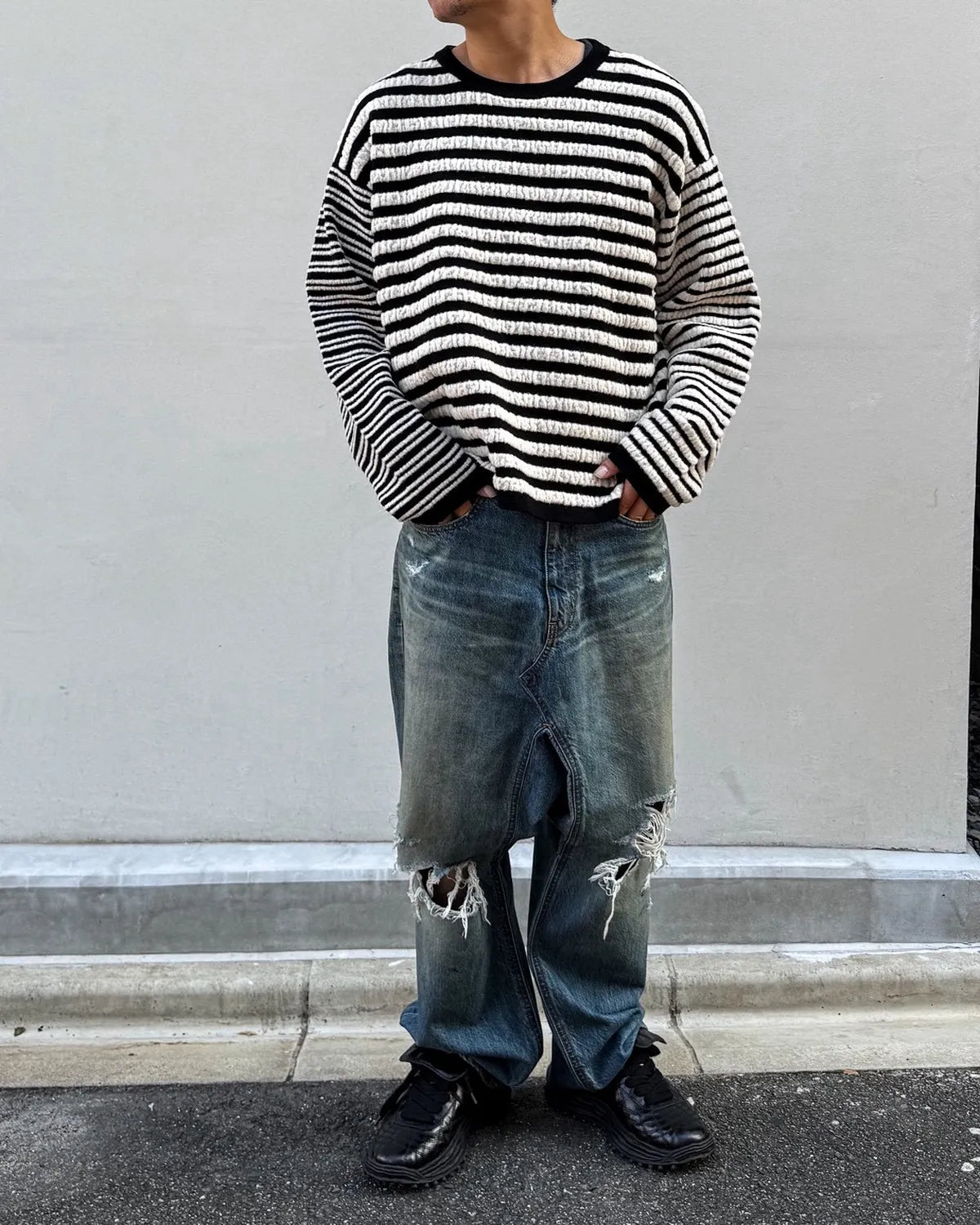 KAMIYA / Horizontal Multi Stripe Bouclé Knit (G17PO081)
