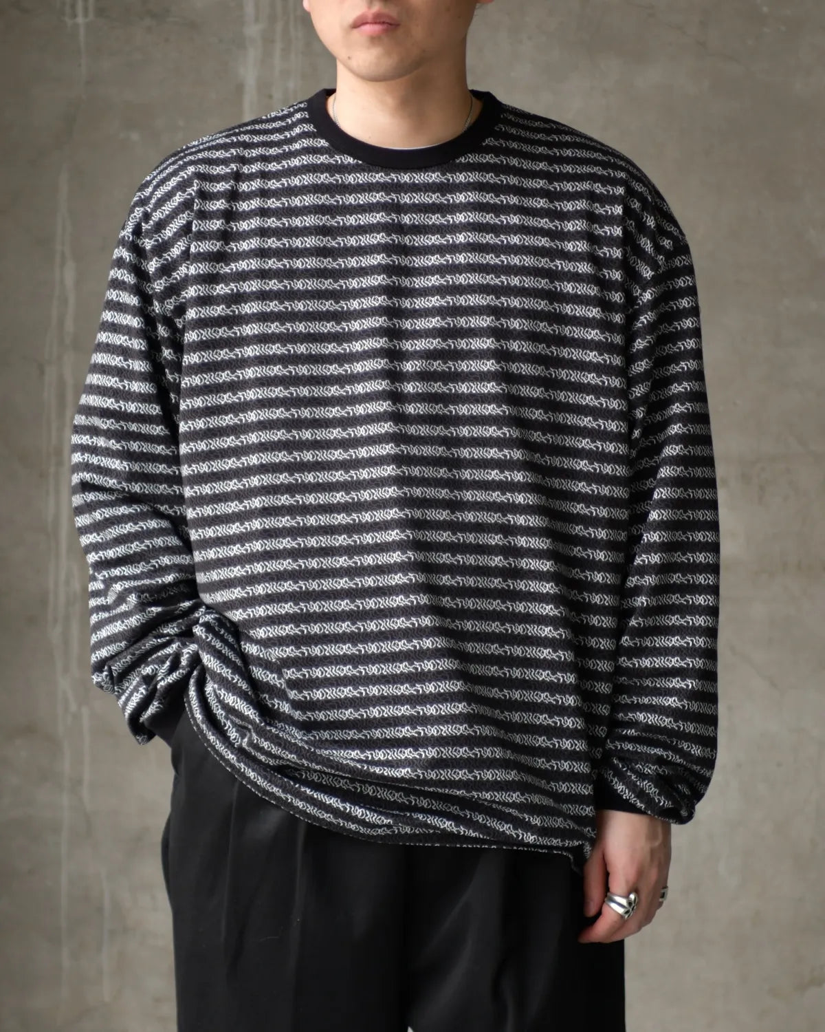 Supima Border COOTIE Tee ⁄ L⁄S Oversized S⁄S Jacquard -Black- 通販