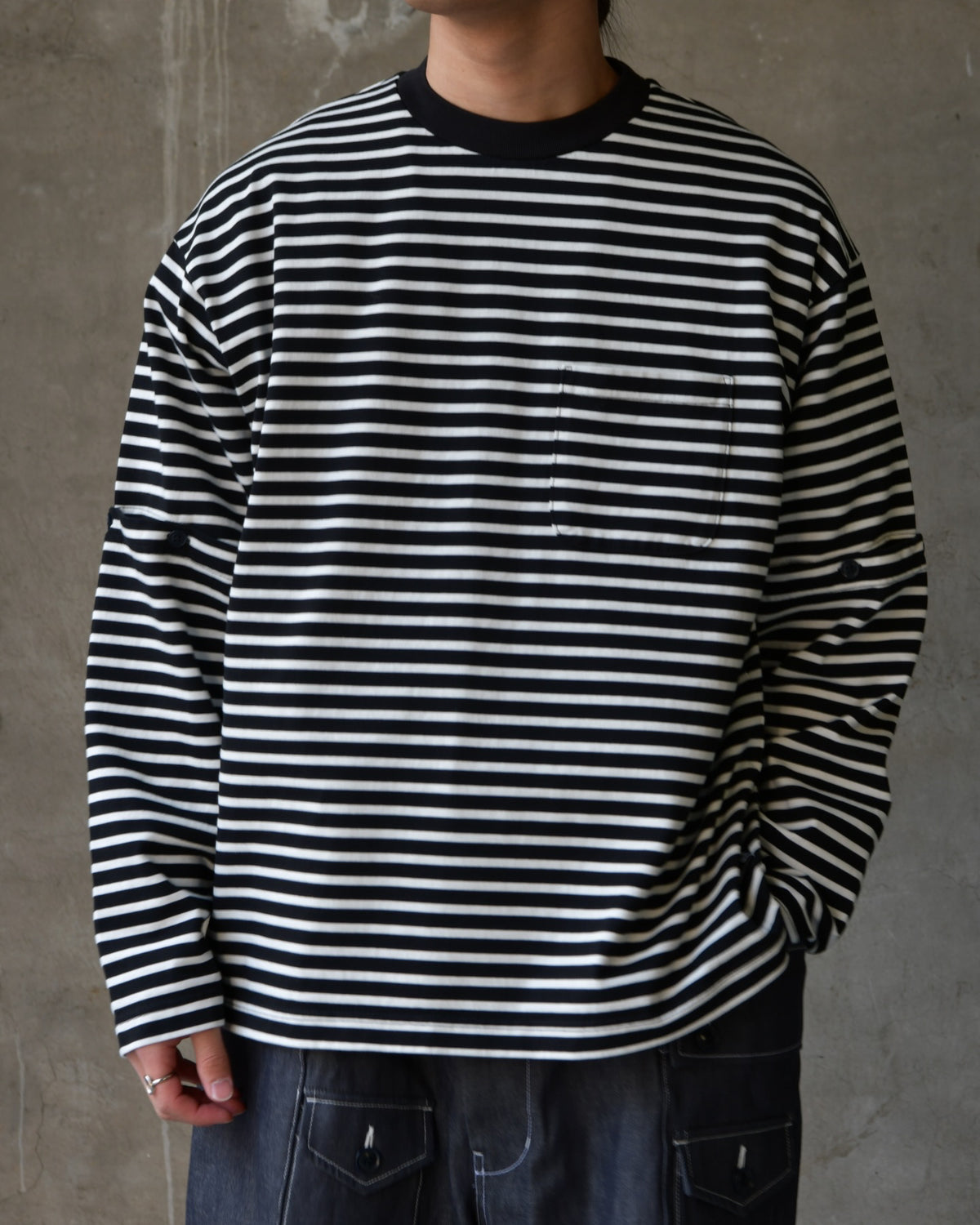 YONFA  modern L/S tee (border)  新品　ヨンファ DETACHABLE BORDER L/S TEE