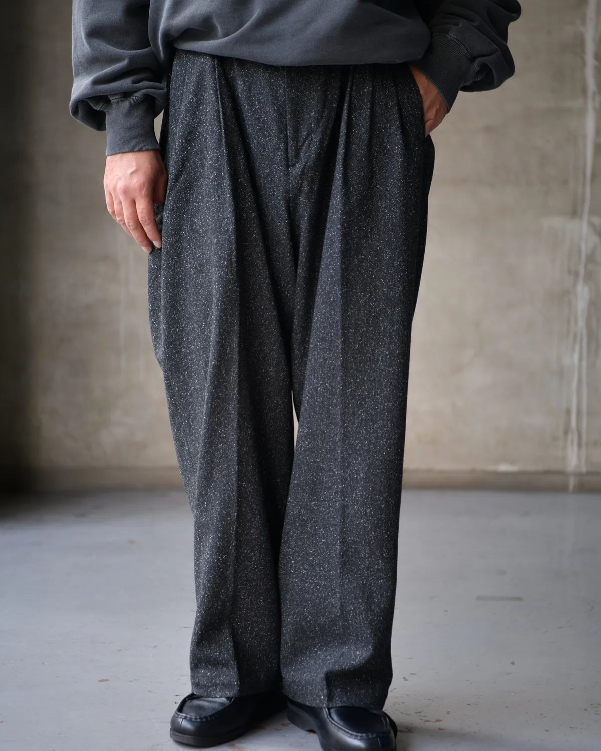COOTIE PRODUCTIONS® / Silk Nep Herringbone 2 Tuck Wide Trousers (CTE-25A120)