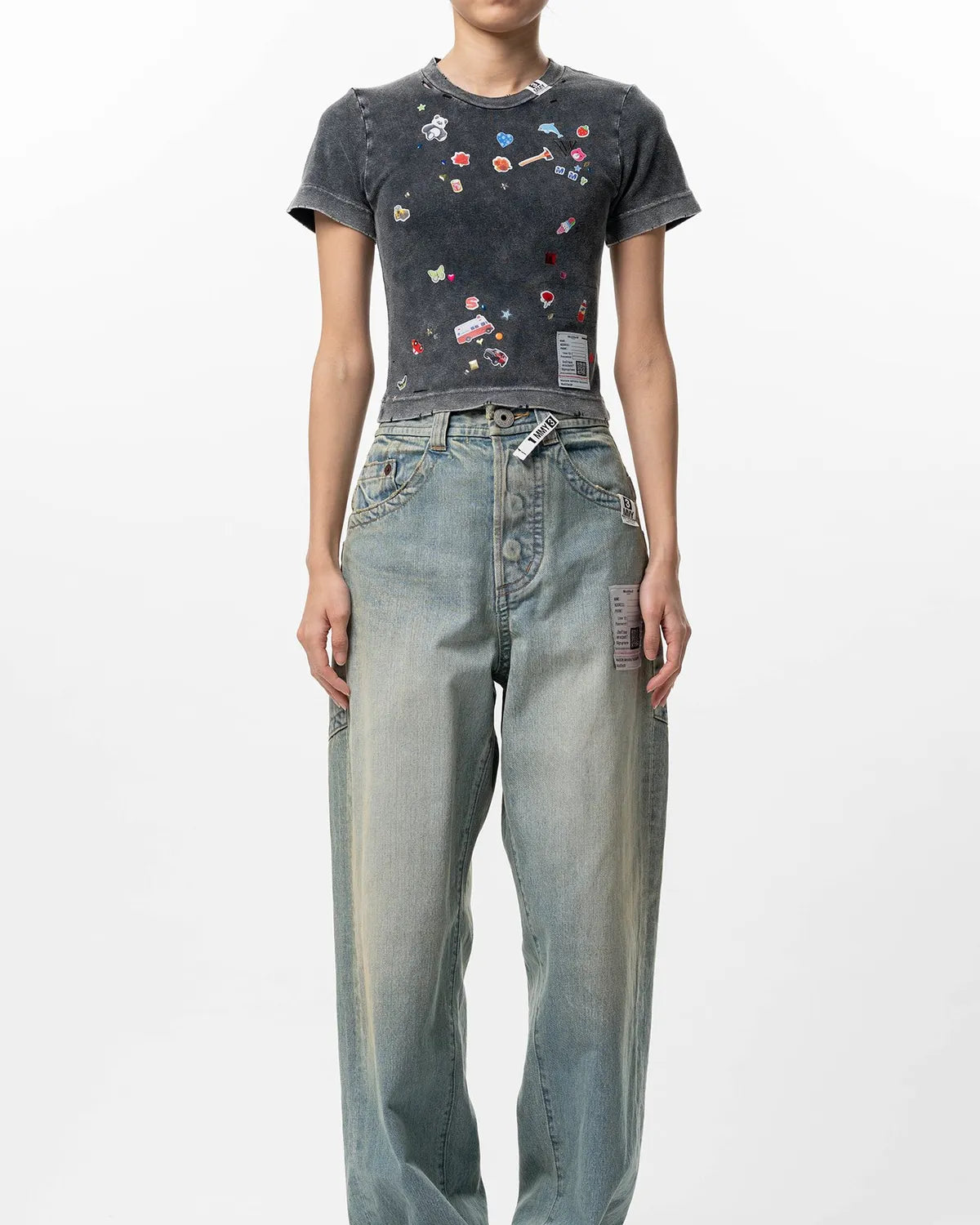 Maison MIHARA YASUHIRO / Kids Sticker Print Bleached Mini T-shirt -Women's- (K16TS782)
