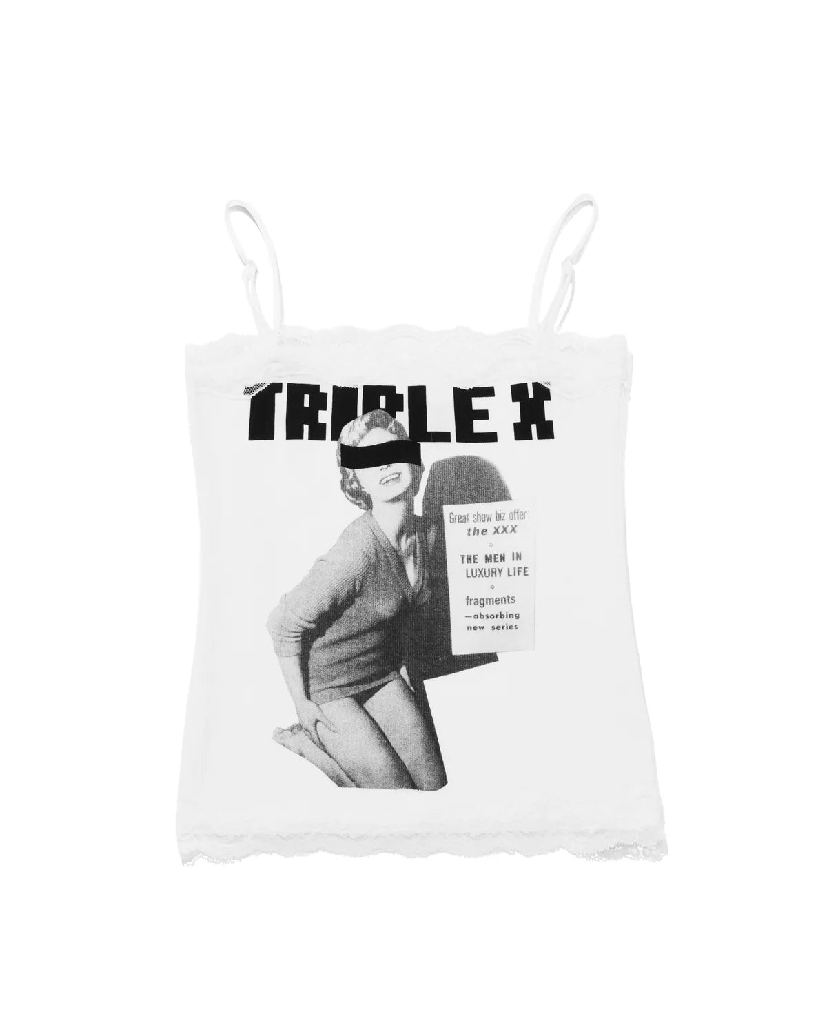GOD SELECTION XXX / "TRIPLEX" Block Letter Logo Photo Lace Bare Top (Camisole) -WOMENS- (GXL-S26-CS-06)