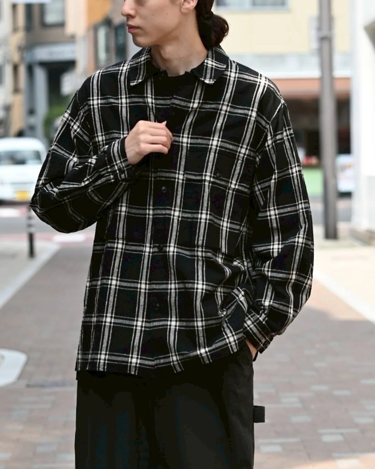 blurhms / Silk / Cottn Nep Plaid Military Shirt (BHS25F015)