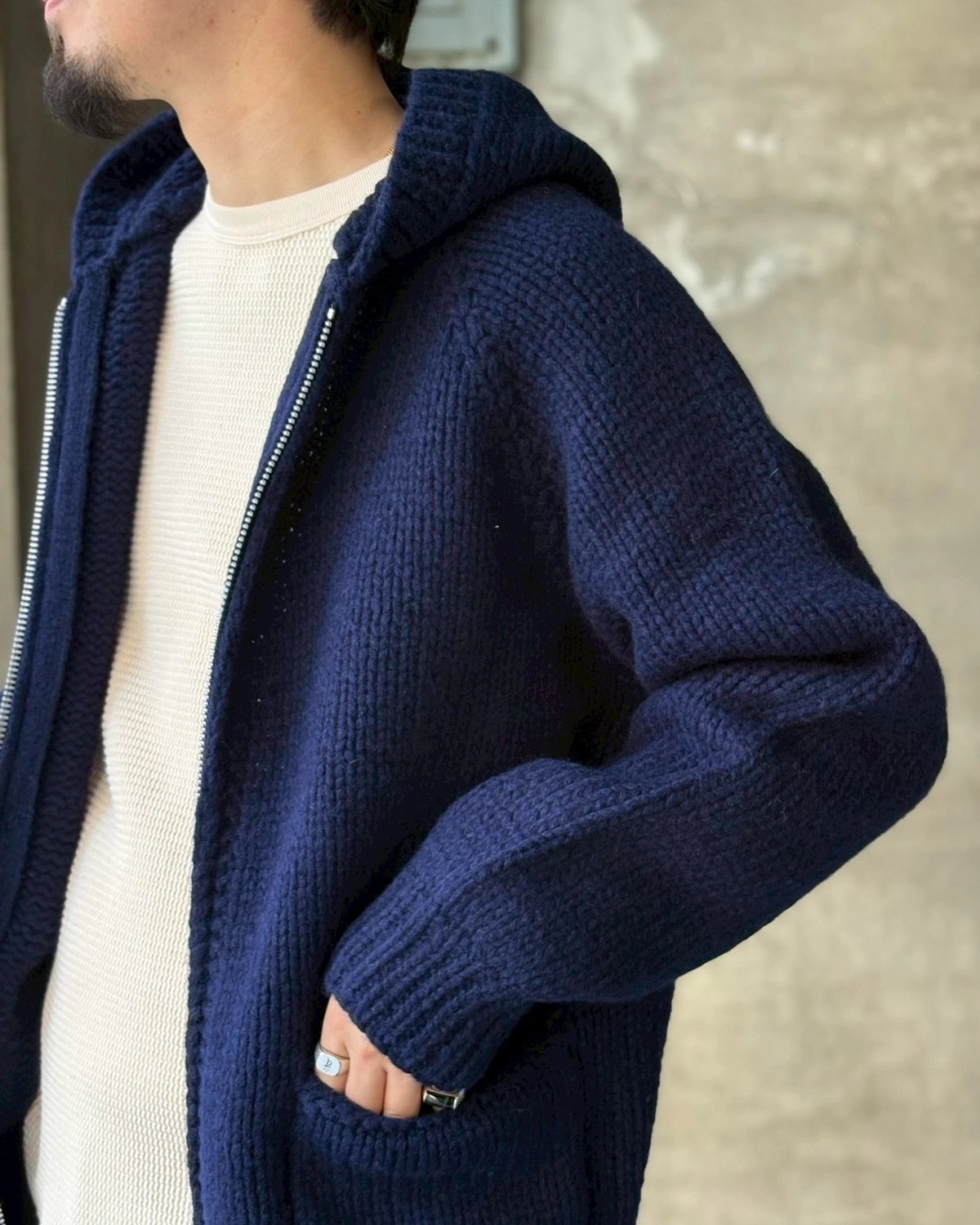 NONNATIVE / WANDERER HAND-KNIT HOODED SWEATER WOOL YARN (NN-K4706)
