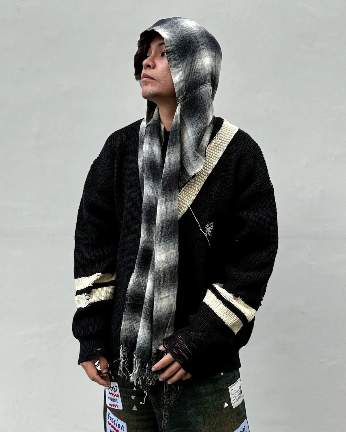 KAMIYA × CA4LA / Hooded Checked Stole (G16CA110)