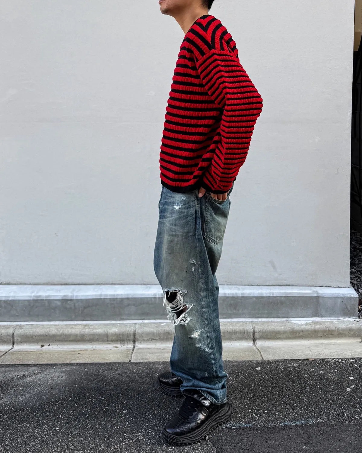 KAMIYA / Horizontal Multi Stripe Bouclé Knit (G17PO081)