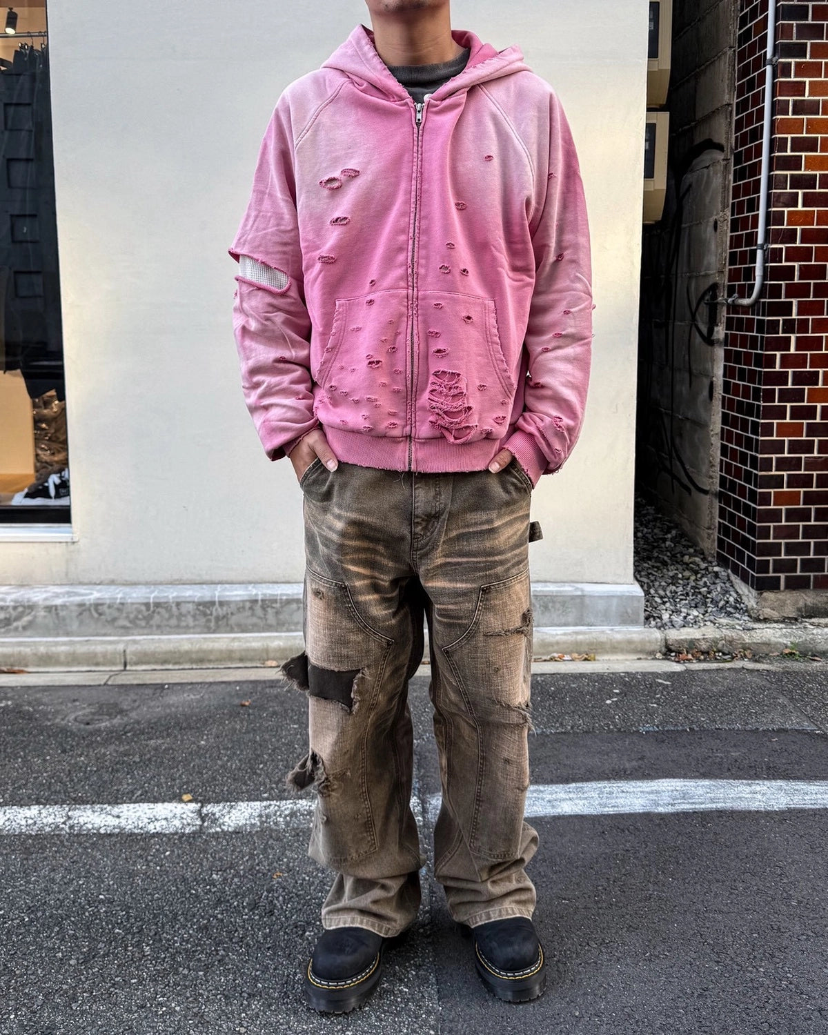 A Good Bad Influence / AGED DIS TRESED ZIP HOODIE (AGBI-26AW-HD02)