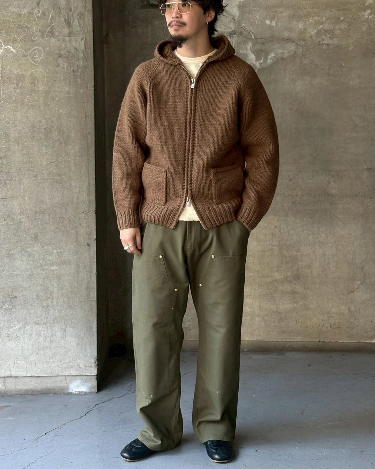 NONNATIVE / WANDERER HAND-KNIT HOODED SWEATER WOOL YARN (NN-K4706)