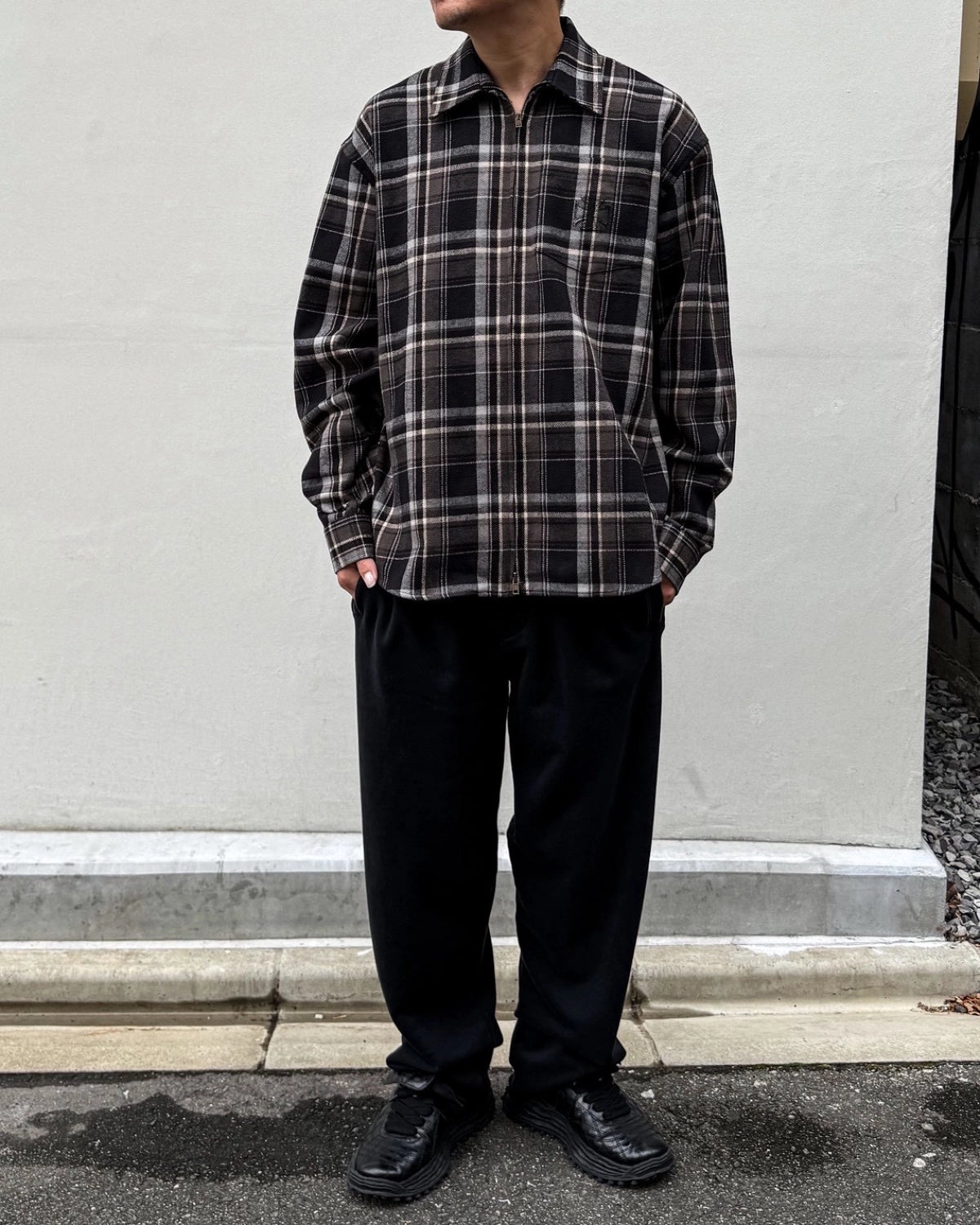 VETEMENTS / ZIP-UP BIKER CROSS LOGO FLANNEL SHIRT (MH27SH062BC)