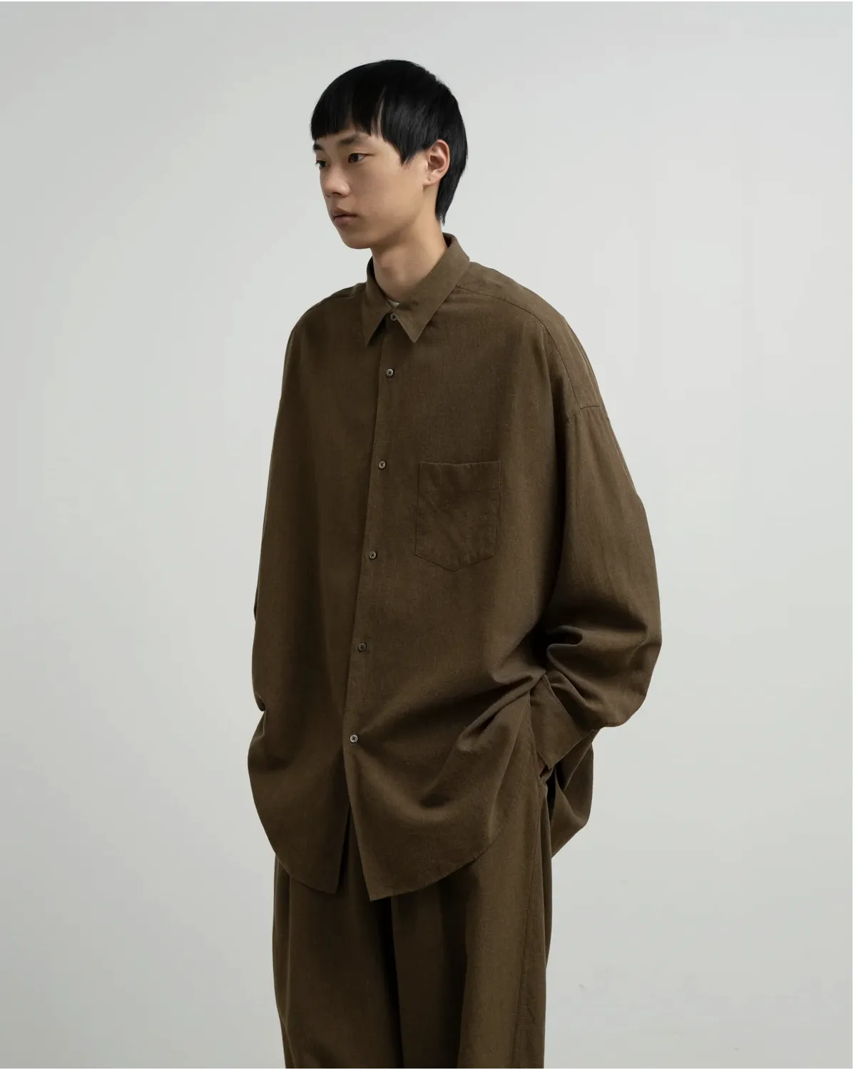 Graphpaper / Linen Cupro L/S Oversized Regular Collar Shirt (GM263-50310)