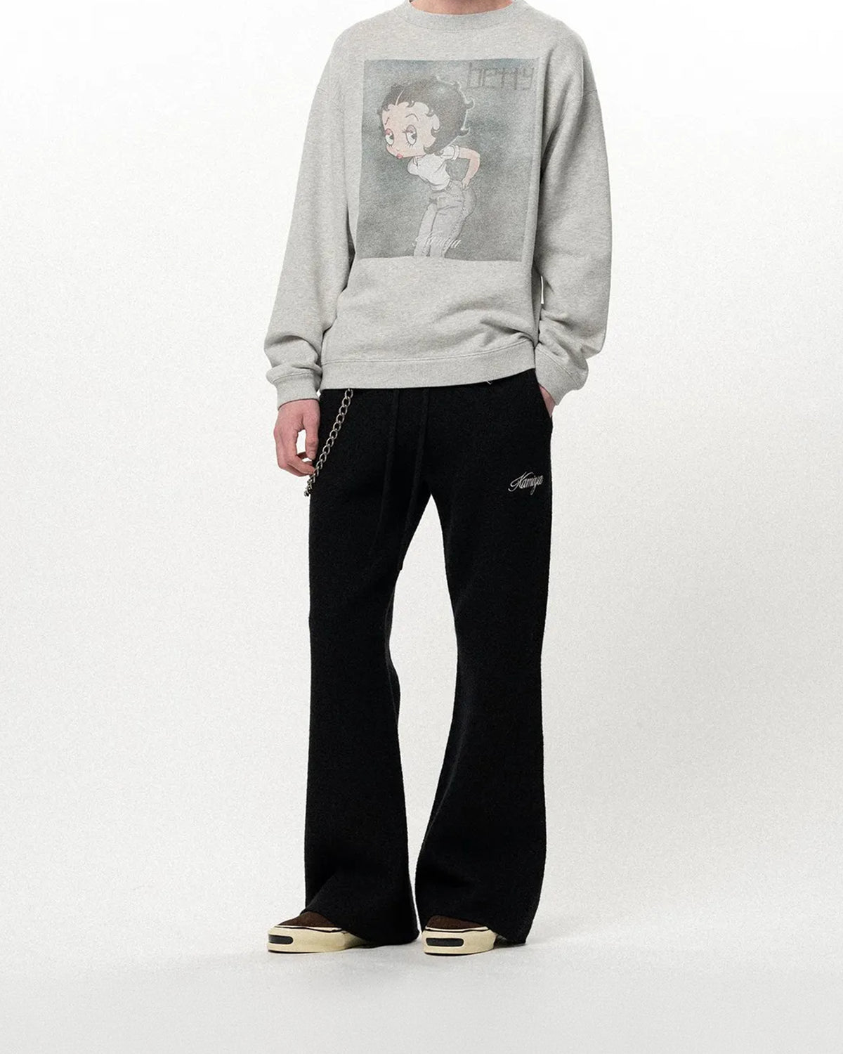 KAMIYA / Embroidered Felted Wool Knit Bootcut Pants (G17PT084)