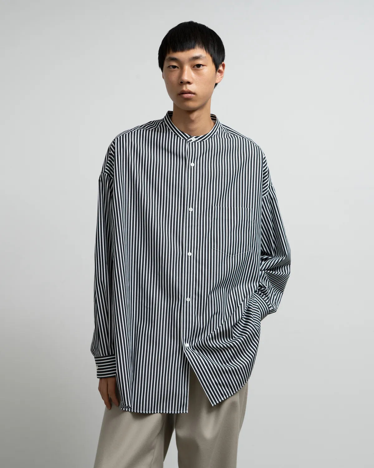 Graphpaper / High Count Band Collar Round Cut Oversized Shirt (GM253-50031C)