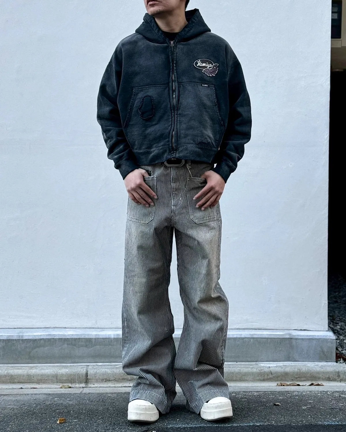 KAMIYA / Repaired Name Patch Zip Short Hoodie (G16HD070)