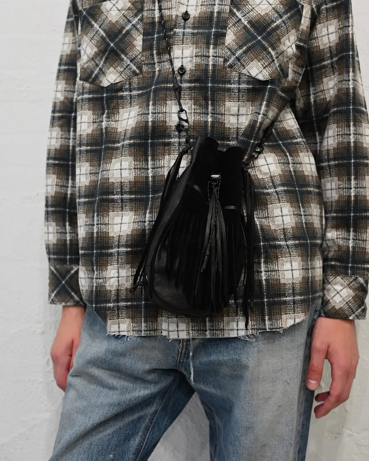 MIYAGIHIDETAKA -Rafu-  / B:TOGETHER × MIYAGIHIDETAKA Fringe ”KINCHAKU” Leather Bag (MH080)