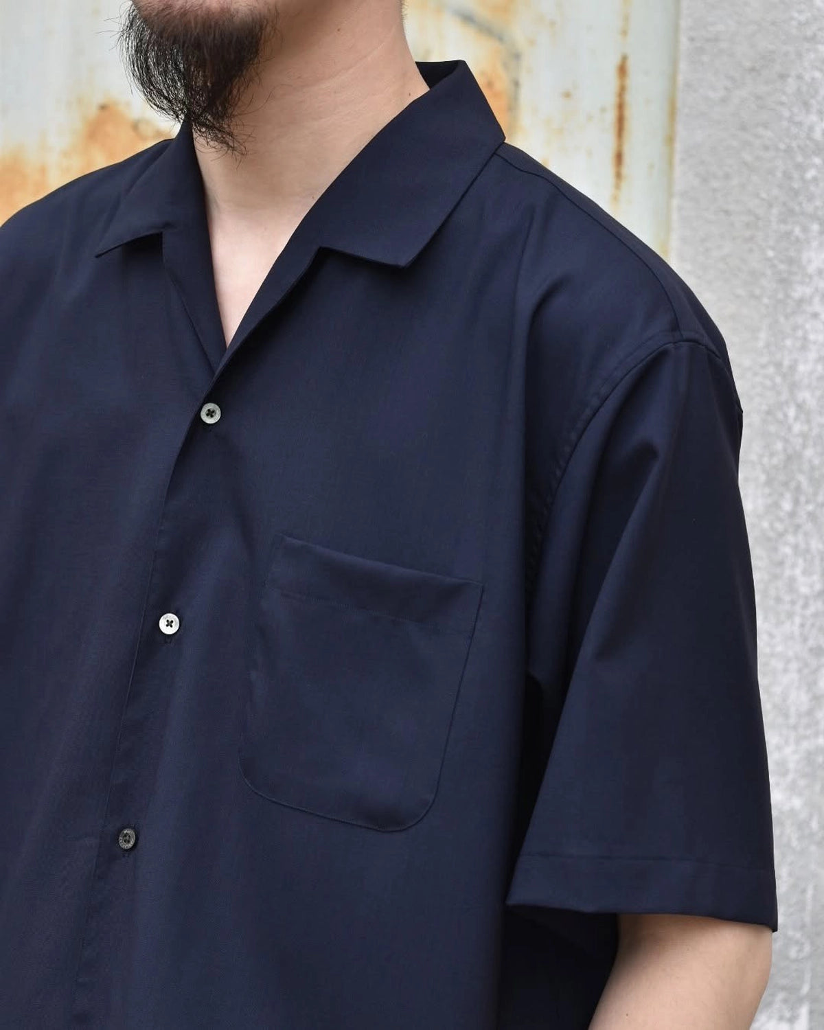 MARKAWARE / ORGANIC WOOL 2/80 TROPICAL ITALIAN OPEN COLLAR S/S SHIRT (A25B03SH02B)