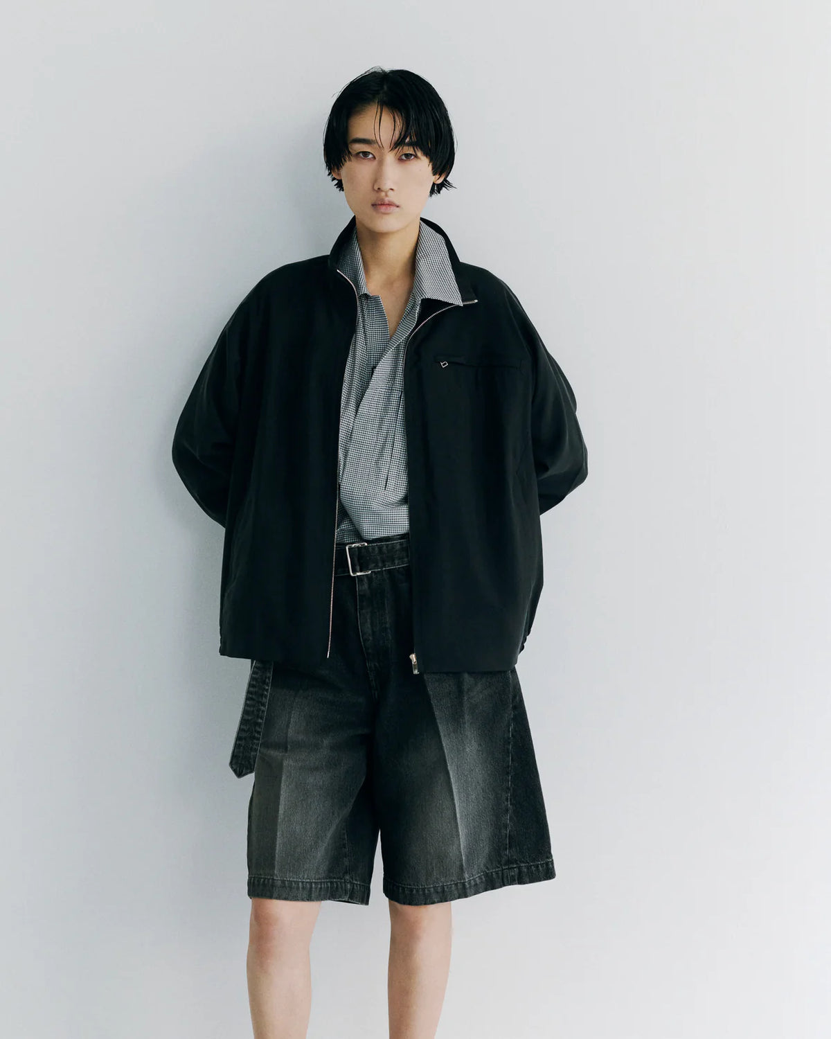 NTN / COTTON SILK GINGHAM CHECK ZIP OPEN SHIRT (N006-041123)