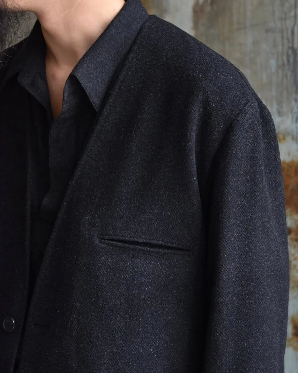 A.PRESSE / Silk Cashmere Tweed Collarless Jacket (25AAP-01-20)