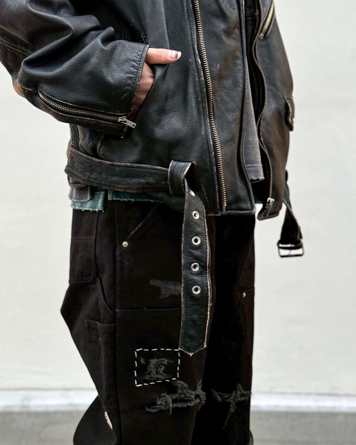 KAMIYA / Distressed Leather Biker Jacket (G16BL011)
